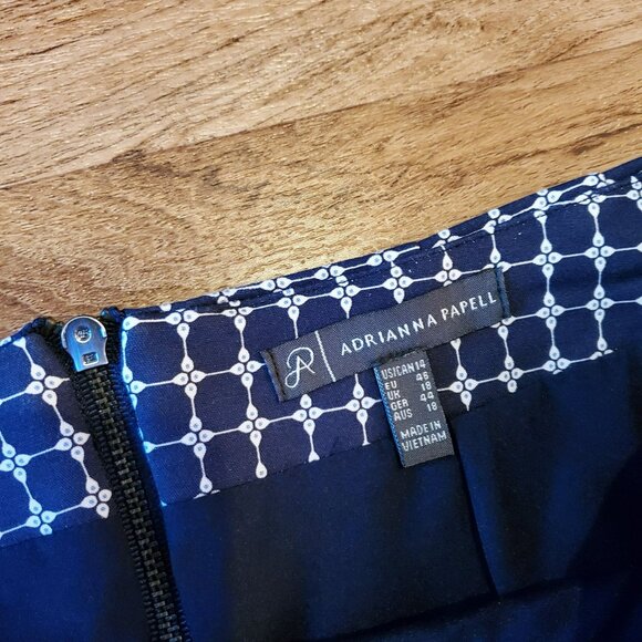 Adrianna Papell Pencil Skirt, Size 14, Navy Blue Geometric, Above Knee, Like New - Picture 3 of 7